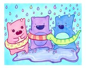 Monster Puddles  8 x 10 Illustration Print Wall Art