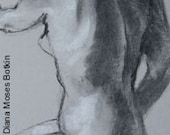 BACK TURN -- Original Art, Charcoal and chalk, Nude Female Life Study-- 18x12 inch drawing on grey paper, unframed, by Diana Moses Botkin