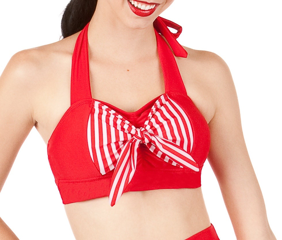 ROXY Red Retro Halter Sailor Bikini Top Sizes L, XL