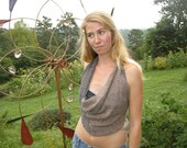 Neutral Sparkling Lace Sweater Knit Halter Top