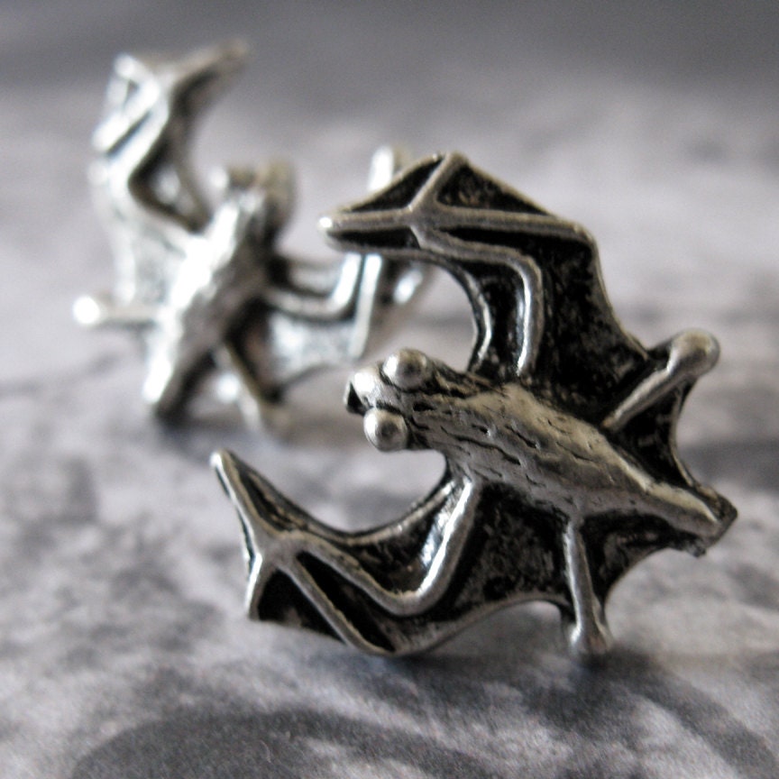 Gothic Silver Bat And Surgical Stainless Steel Post Earrings