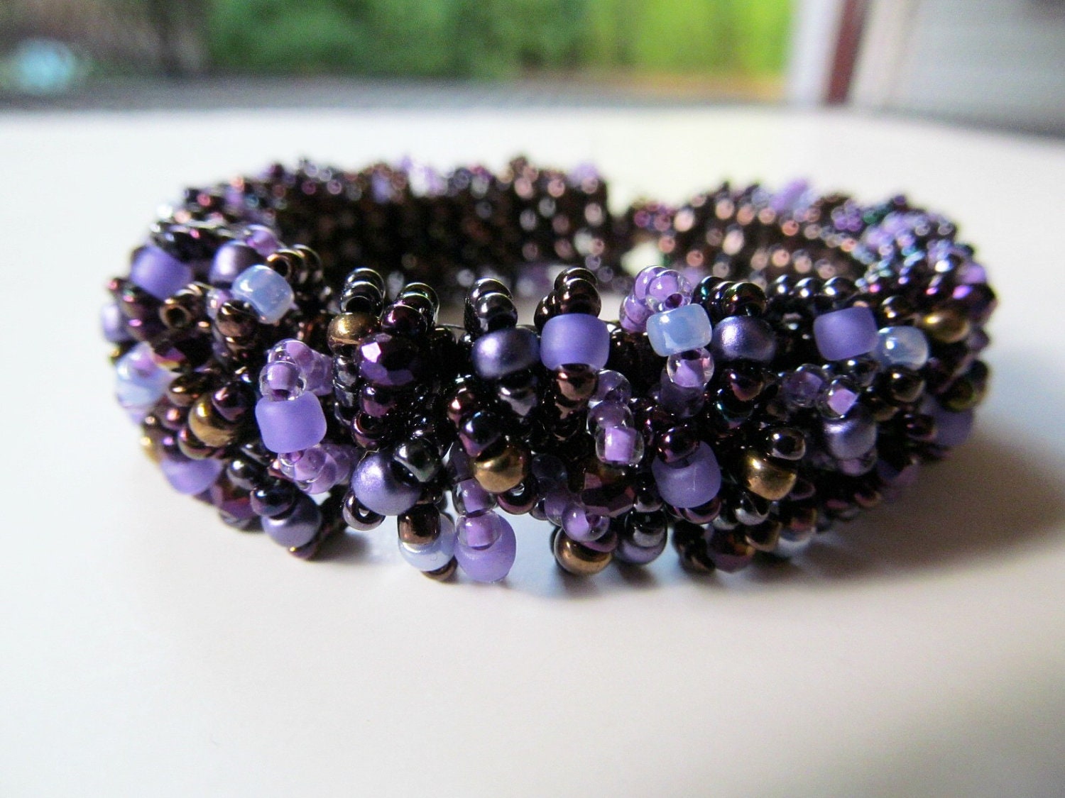 Custom Caterpillar Beadwoven Bracelet in Purple and Brown Made Just for You