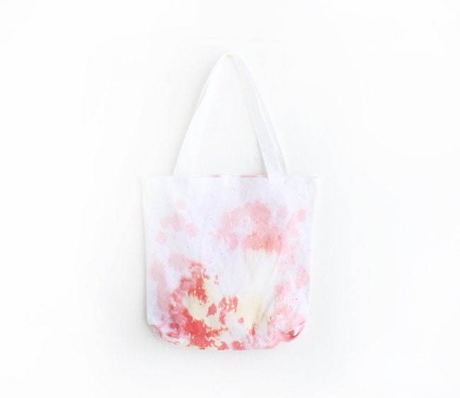 pink coral and scarlet splashed dyed texture tote