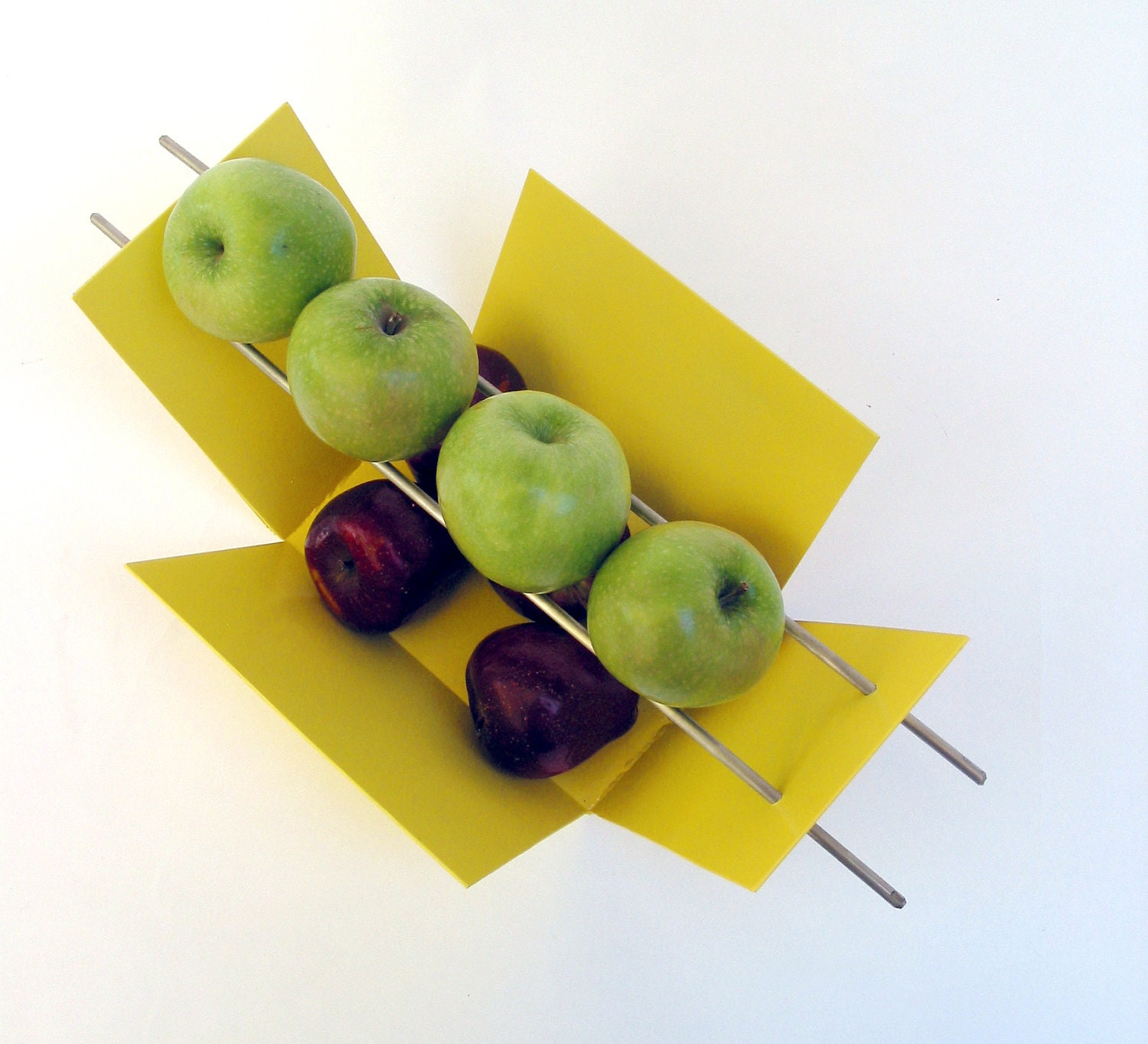 Modern Fruit Bowl - Green Apples / Red Apples - Welded steel and Stainless Steel - Sun Yellow spray enamel finish