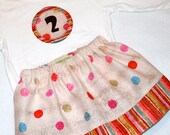 Girls Second Birthday Set- Number 2 Shirt - 24 month short sleeved BODYSUIT and matching polkadot and rainbow stripe skirt