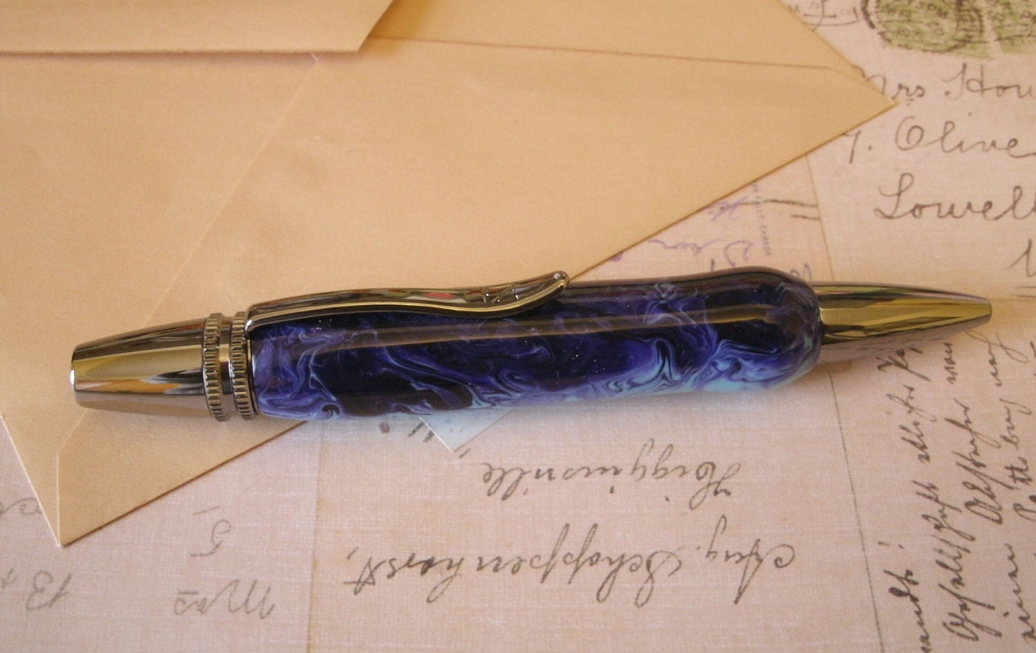Polaris Turquoise and Purple Swirl Acrylic Twist Pen