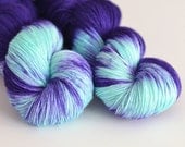Hand Dyed Sock Fingering Yarn - Superwash British Falkland Merino / Nylon - 465 yards - Hecate - Indigo Purple Blue and Turquoise