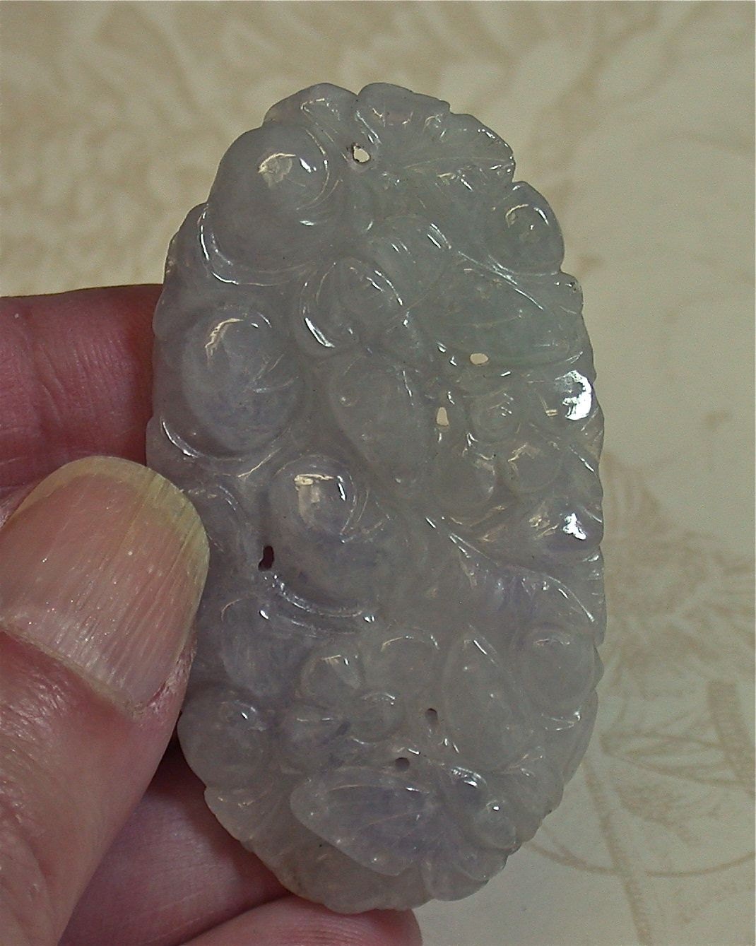 Vintage JADE PENDANT Mauve BUTTERFLIES Chinese Carved  101cts cb240