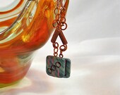 Polymer Clay Earrings with Squares of Teal and Copper Highlights and Goldstone Beads