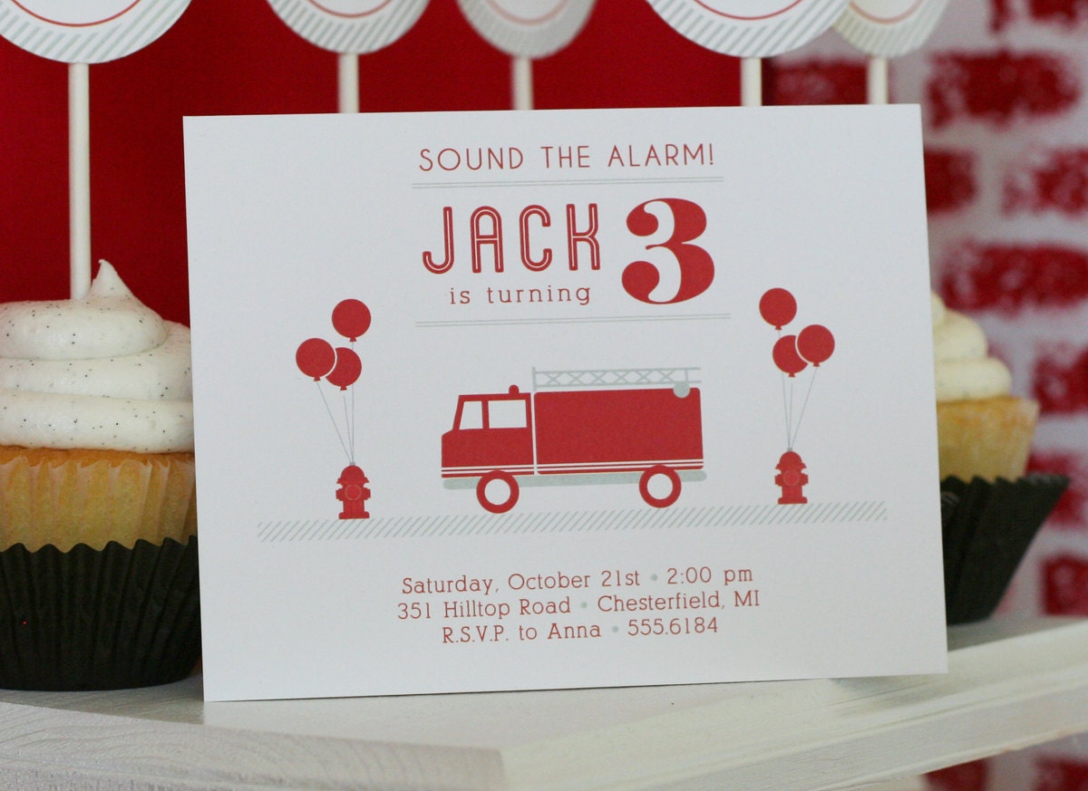 Fire Truck Birthday Party Invitation - PRINTABLE only Il_570xn