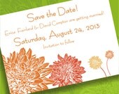 Save the Date (Set of 100), Postcard, Flower, Dahlia, Bloom, Orange, Burnt, Red, Rust, Yellow, Spring, Summer, Fall, Modern