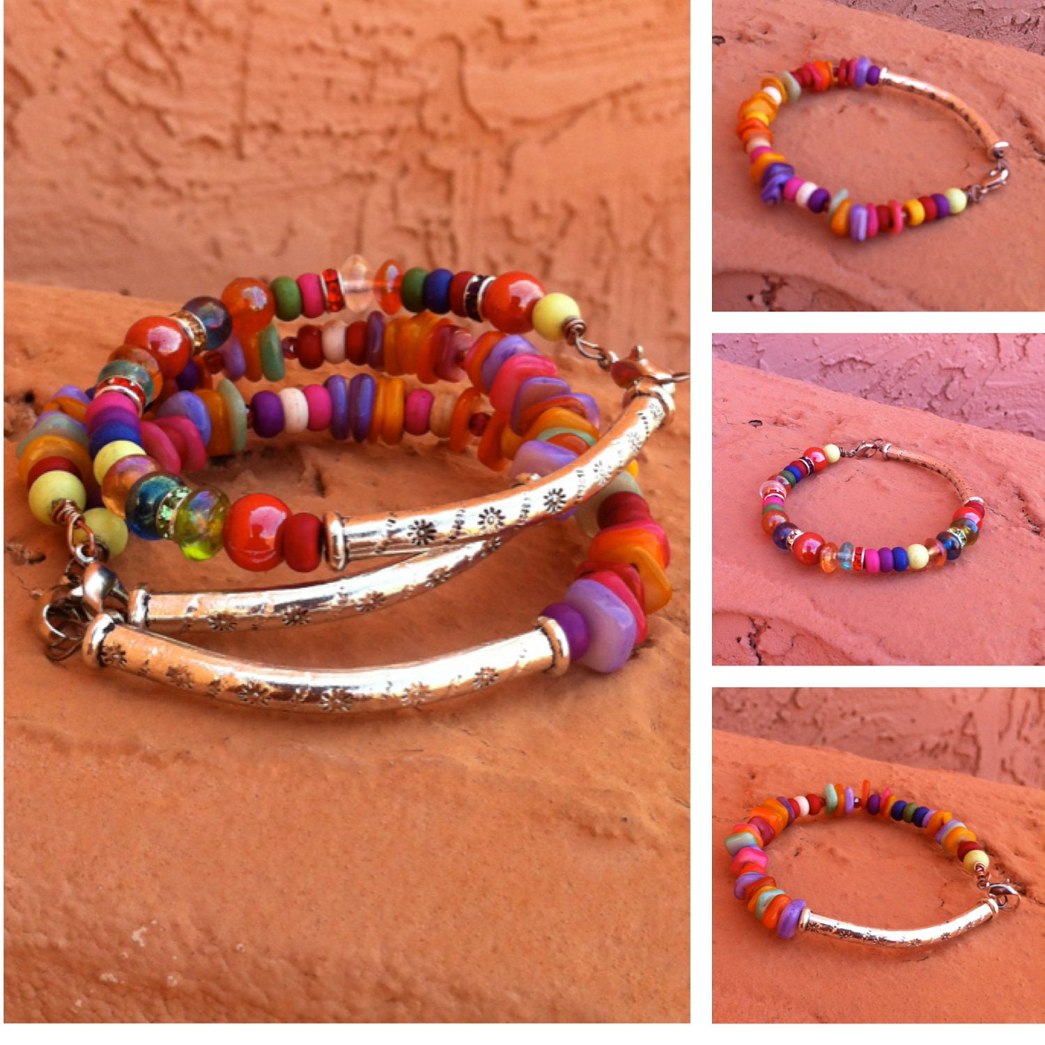 Bohemian Gypsy Colorful Bangles Set Of Three
