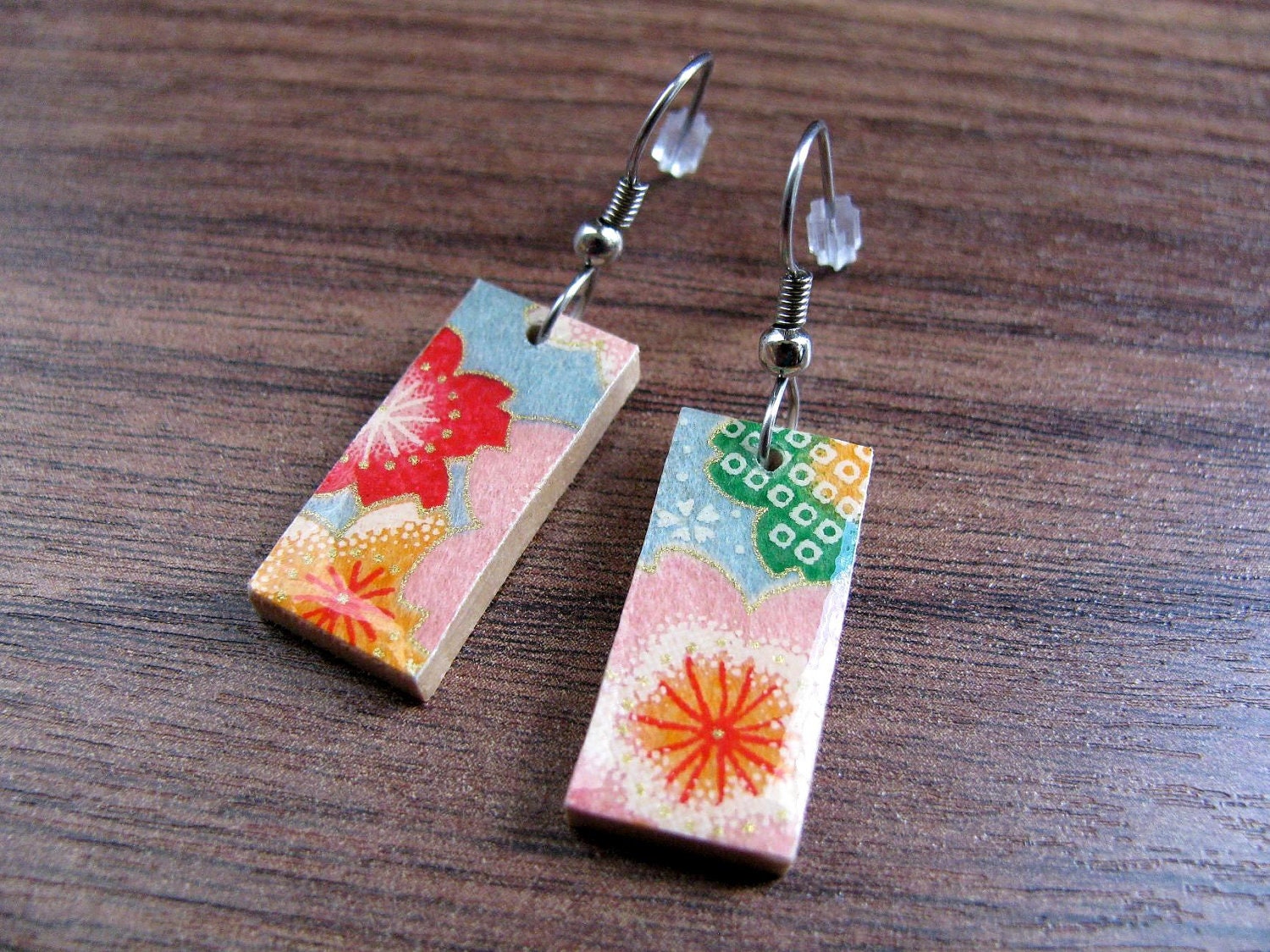 glossed japanese chiyogami nickel-free earrings - cotton candy
