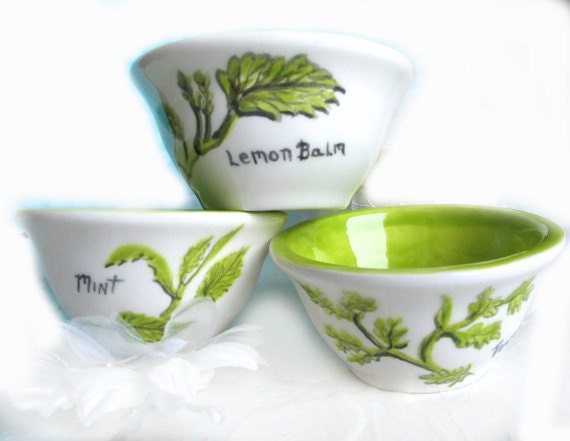 Dipping Sauce Bowls Limited Editon-Hand Painted Herbs Lemon Balm-Mint