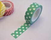 Washi Paper Tape Green and White Polka Dot
