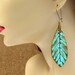 boho Leaf earrings turquoise mint Bohemian jewelry metal Feather earrings Patina earrings dangle