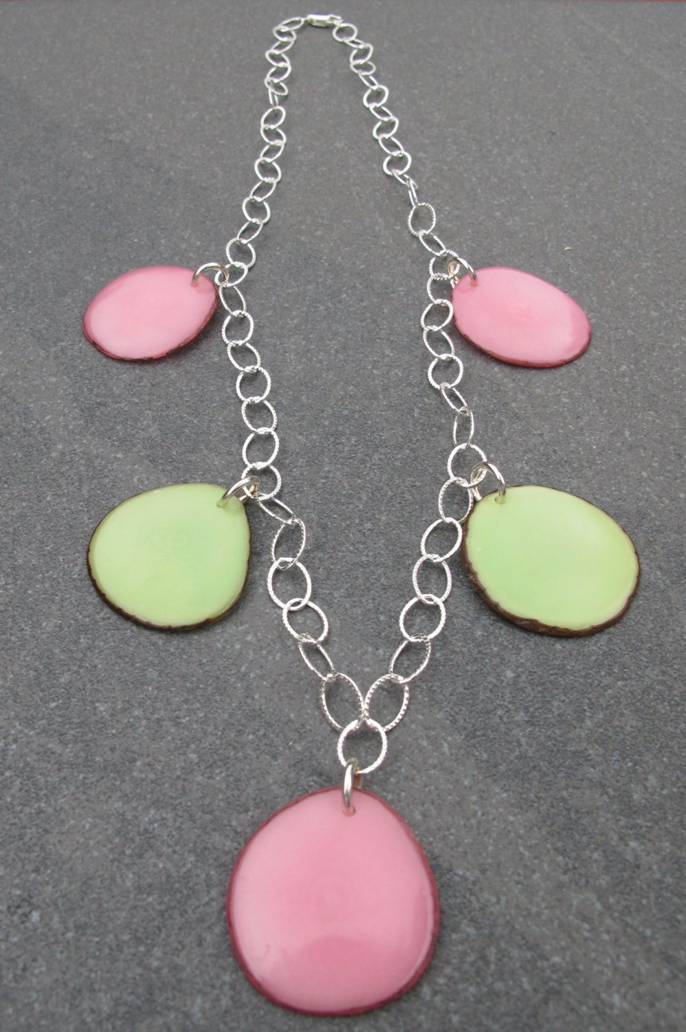 Pink and Green Tagua Nut Necklace by Kristen's Custom Creations