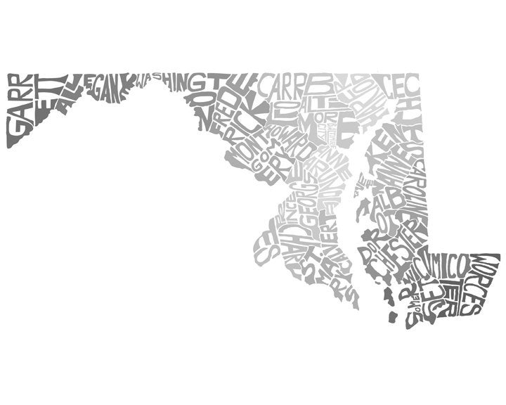 Maryland - typography map art print 8x10 - customizable personalized state poster custom wall decor engagement wedding housewarming gift