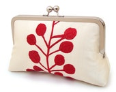 Red berries clutch : Embroidered silk purse - redrubyrose