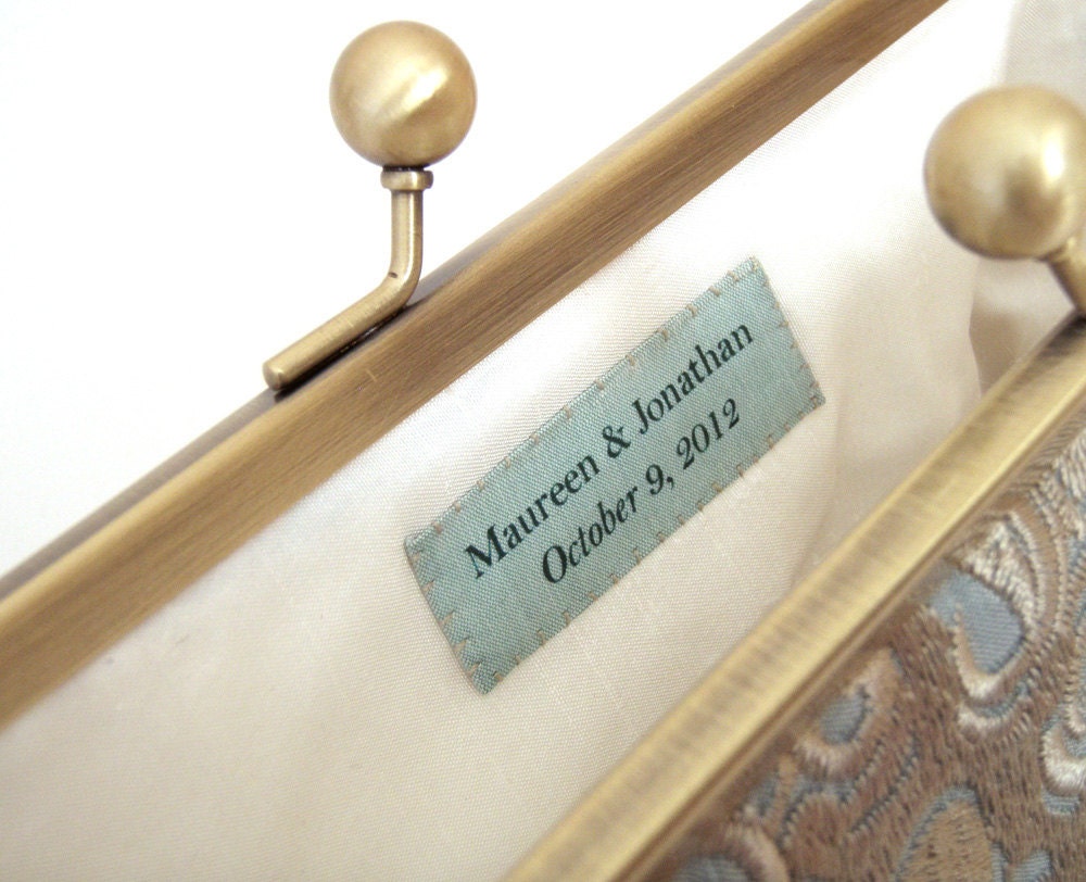 Custom silk label for clutch bag: hand-stitched / personalised message / wedding momento / bridal gift