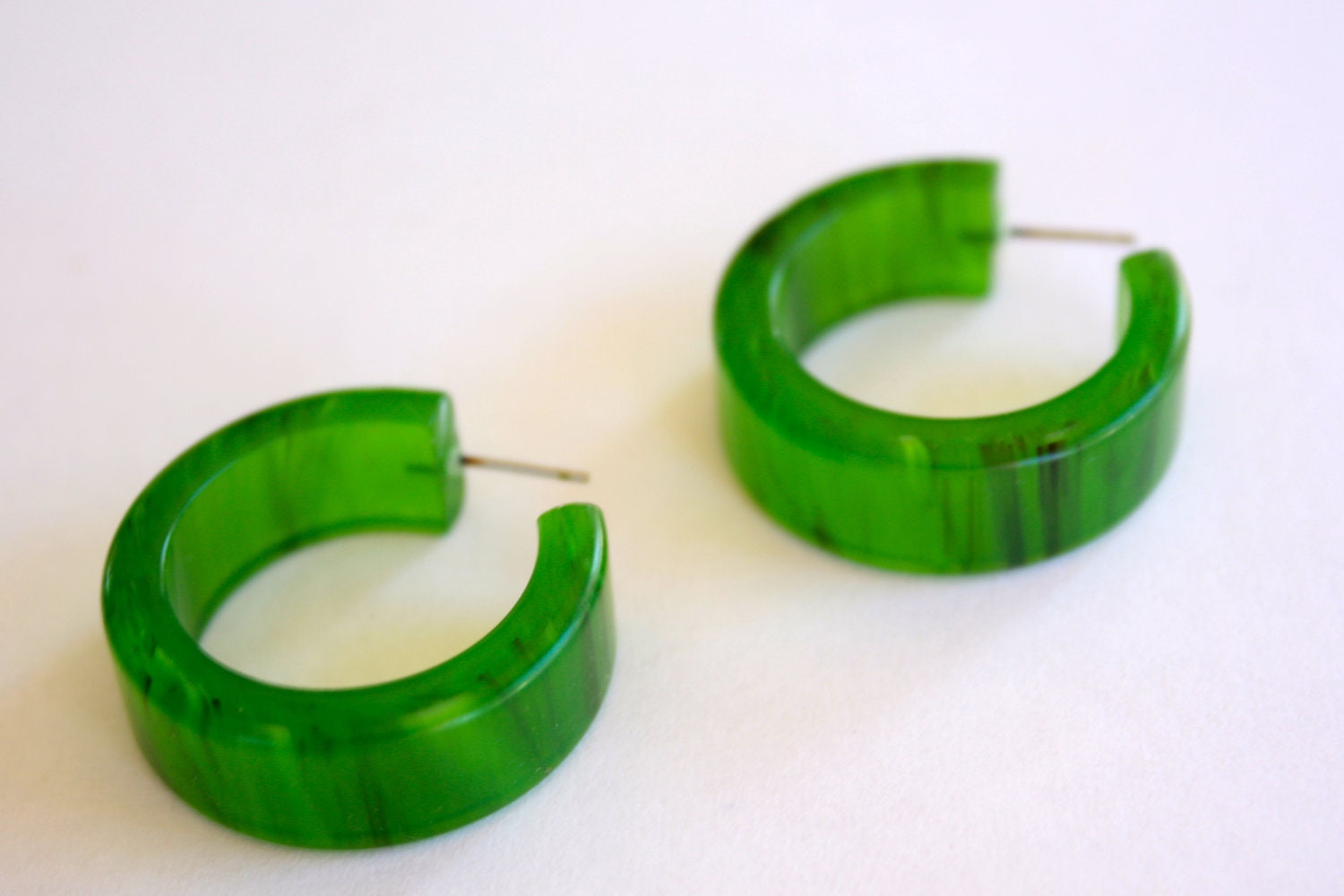 Jade Striped Green Midi Wide Hoops -  lucite hoop earrings