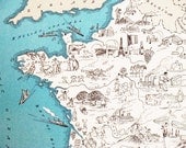 French Country Decor - Vintage Map of France - Map Art - Cottage Chic Pint - A Fun and Funky 1930s Picture Map to Frame