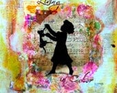 Mixed Media, Original Art on Canvas, Silhouette, Collage art, Living in Color, Decoupage, art, silhouette