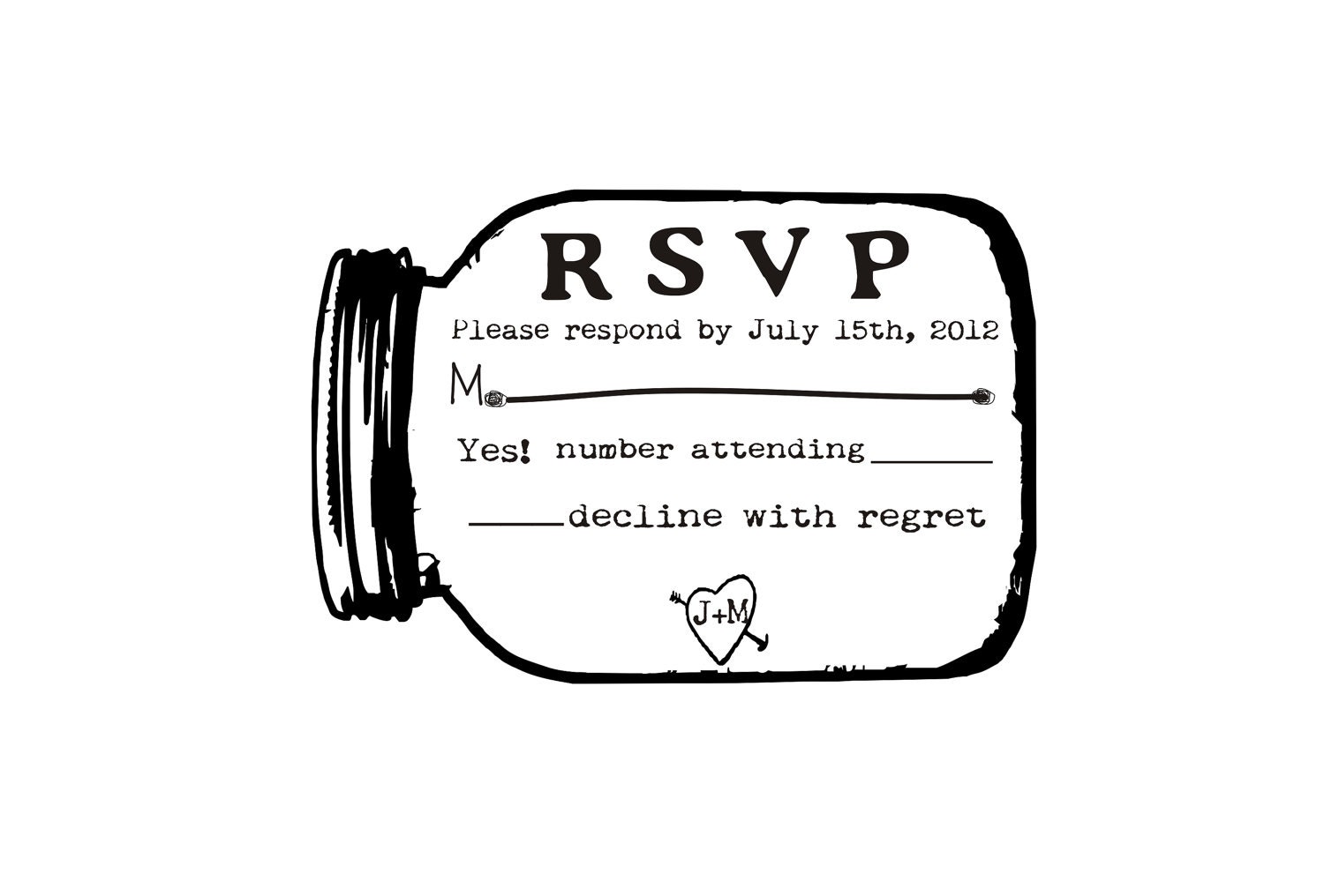 RSVP rubber stamp for custom DIY wedding invitations Mason jar --5687
