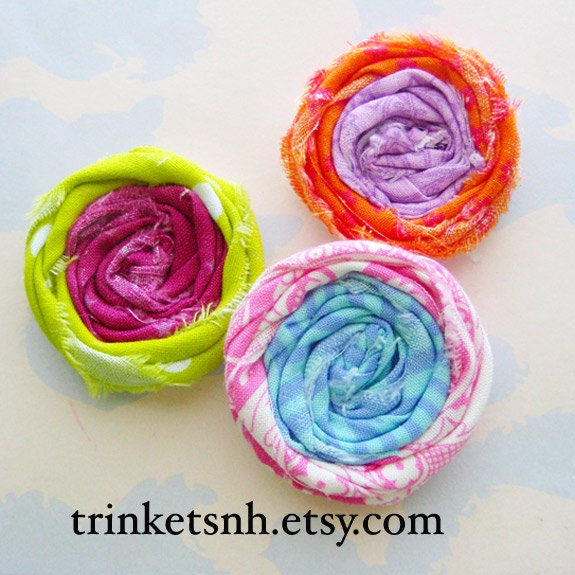 Rolled Fabric Flower Rosettes Set of Three