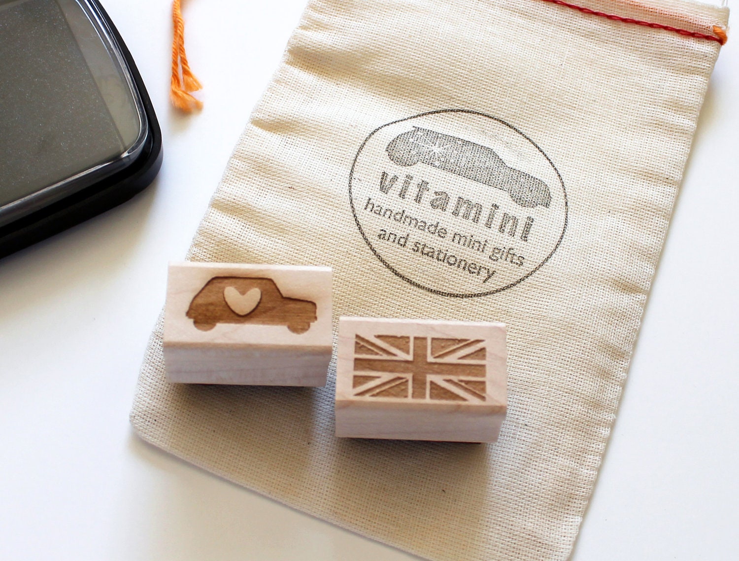 Classic Mini Cooper heart and Union Jack Rubber Stamp set