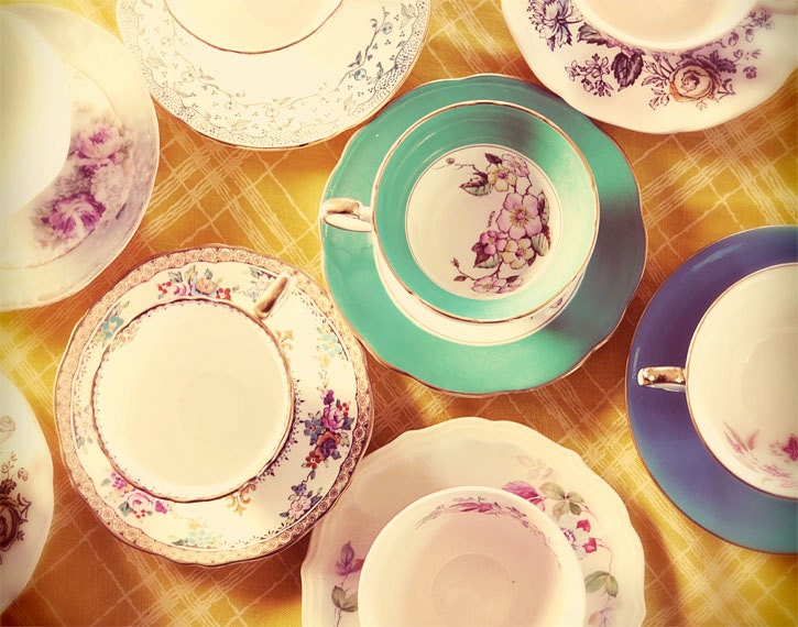 Tea Cups Photograph, Tea Party, 5x7 Print, Still Life Photography, Yellow Teacup Photo