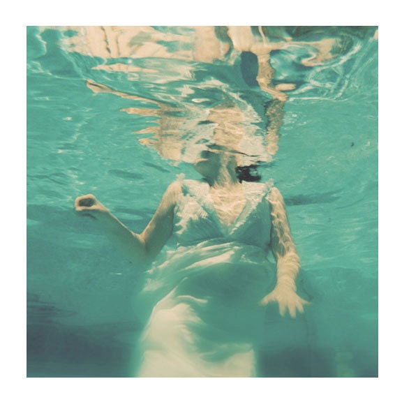 Underwater Photograph,  Dive, 8x8 Print, Woman Swimming Print, Teal Blue, Turquoise,  Female Figure
