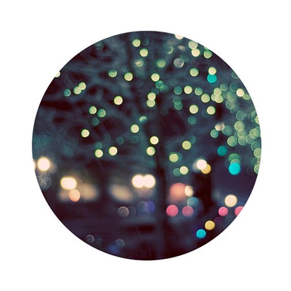 Abstract Circle Photograph, Astral, 8x8 Print, Christmas Tree Lights, Night, Dark Blue Photo