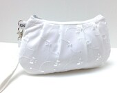 Bridal Clutch, Bridesmaid Wristlet Pleated Purse - Lace overlay on White