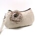 Bridesmaid Pleated Wristlet Clutch Purse - Taupe Brown Fabric Flower Brooch on Natural Sand Beige