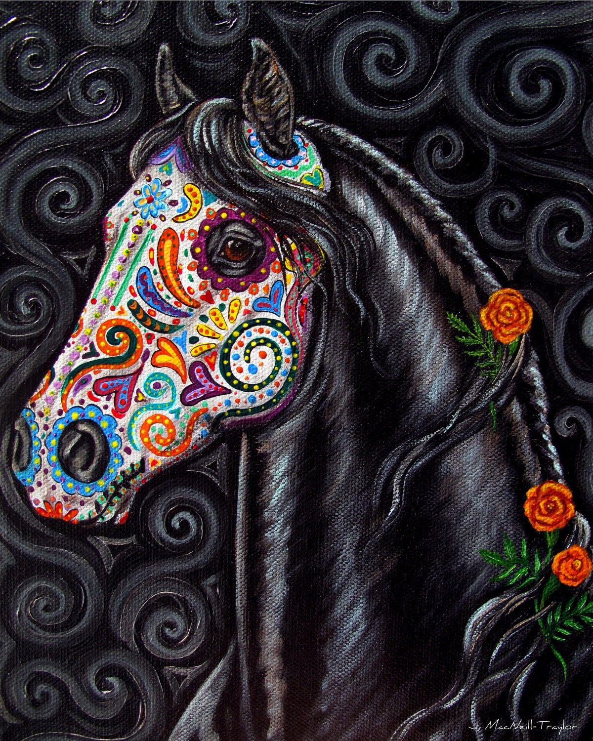 Day of the Dead Horse Art PRINT Sugar Skull Caballo