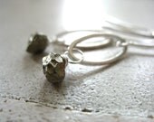 Pyrite Earrings, Pyrite Fools Gold Silver Hoop Earrings, Handmade Pyrite Dangle Drop Earrings, FREE Shipping