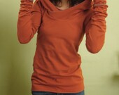 extra long sleeved hooded top Rust Orange