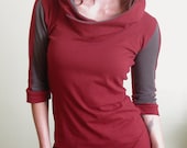half sleeved hooded tunic dress Cranberry Red/Cement Grey