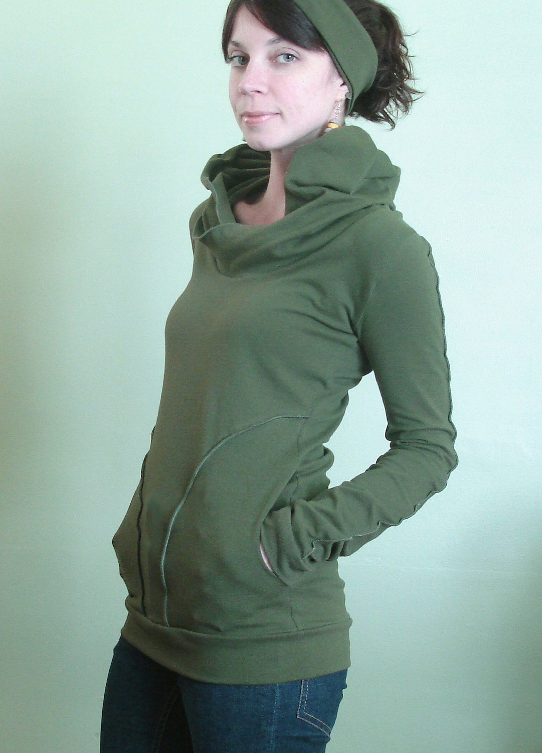 hooded top with pockets Olive Green