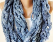 Winter Accessories-Infinity Scarf - Loop Scarf - Circle Scarf - Cowl Scarf - Mohair Angora - DENIM-Chunky Chain Cozy