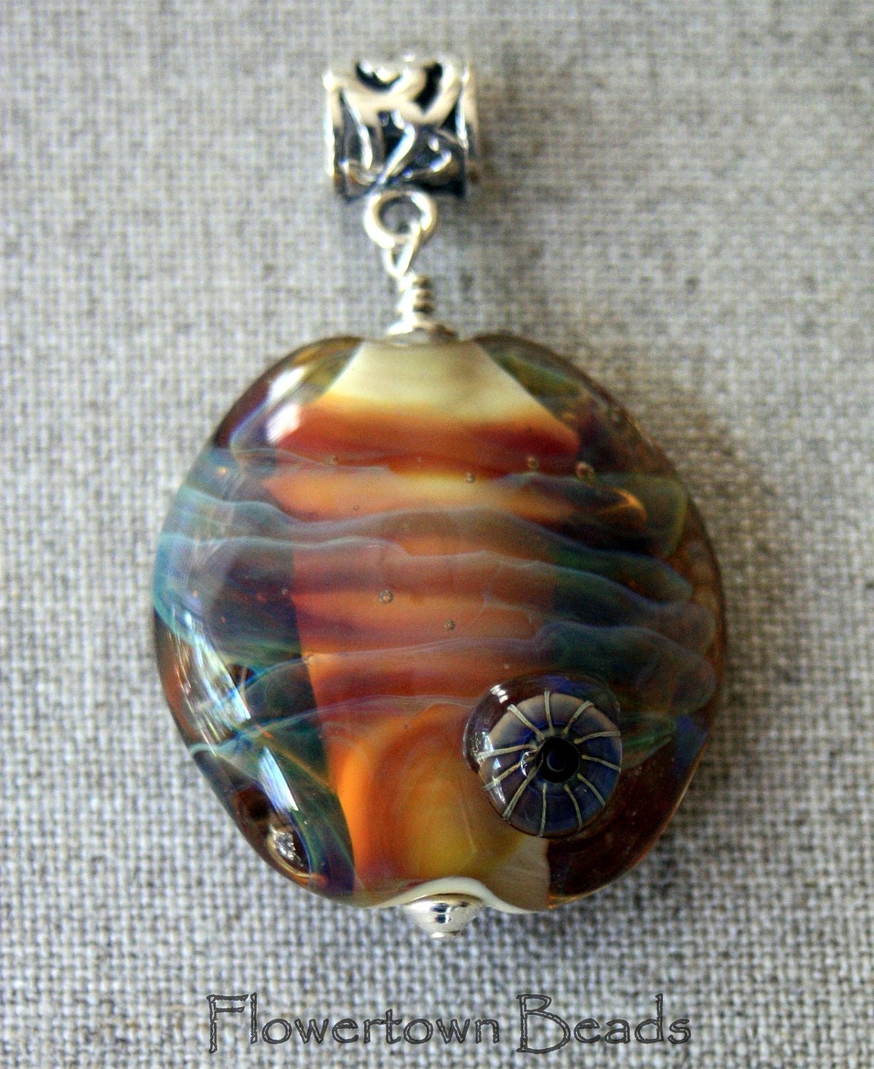 Lampwork Pastels, Silver Glass & Sterling Silver Pendant, SRA