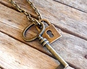 Skeleton Key Charm Necklace. Brass. Steampunk. Lock and Key