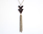 Black Hematite Chevron Necklace with Tassel - Vintage Oxidized Brass Chain