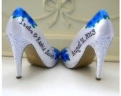 Wedding Shoes accessories name and wedding date Custom wedding ring band Blue Roses