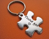 Puzzle piece Keychain - Found you - Personalized hand stamped puzzle piece key chain