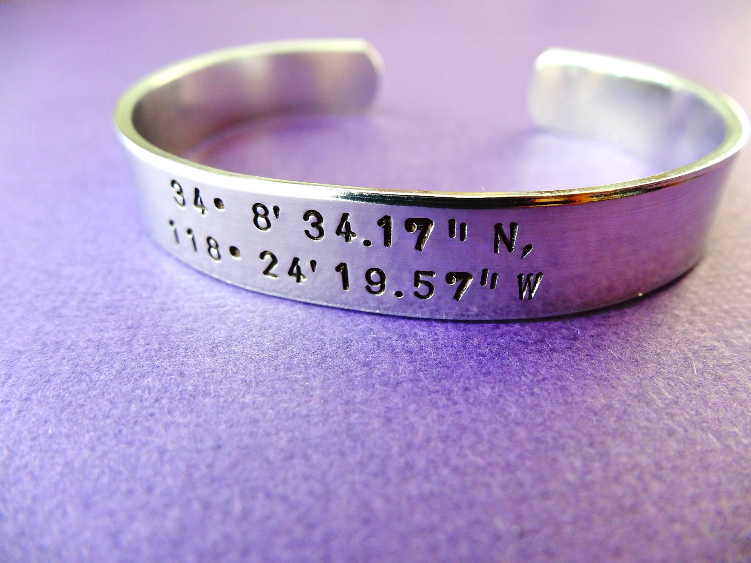 Longitude Latitude Bracelet - Handstamped Latitude and Longitude Cuff Bracelet - 3/8 inch