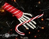 Skeleton hand Nightmare ornament collection decoration halloween christmas tree -- Candy Cane -- By Sisters of the Moon