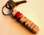 Maple Wood Name iHeart Keychain - Carved to Order in the USA