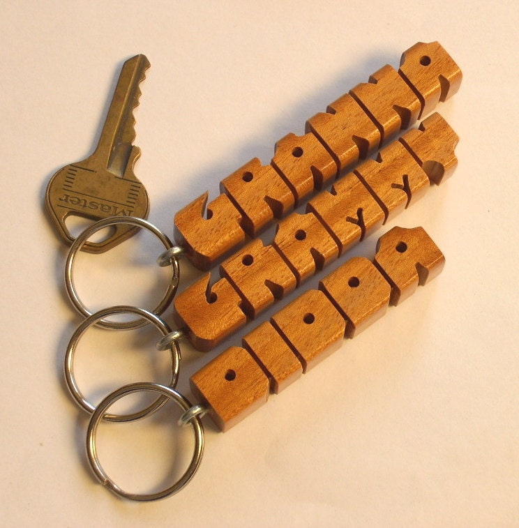 Wood Name Keychains - 3 PIECE SPECIAL - Exotic Cuban Mahogany - Handmade to Order and Shipped within 3 Days
